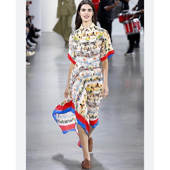 Deveaux- Silk Shirtdress Handkerchief Hem Summer Print Dress - Picture 2 of 15